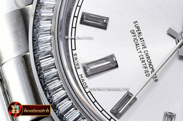 Replica Rolex Daydate 41mm SS/SS Pre Silver Wht Stk Diam Asia 32 [R2DD0194F]